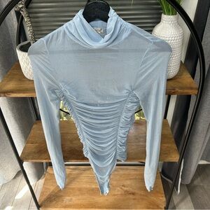 Intimately Free People Light Blue Ruched Mesh Women’s Bodysuit. Size Small